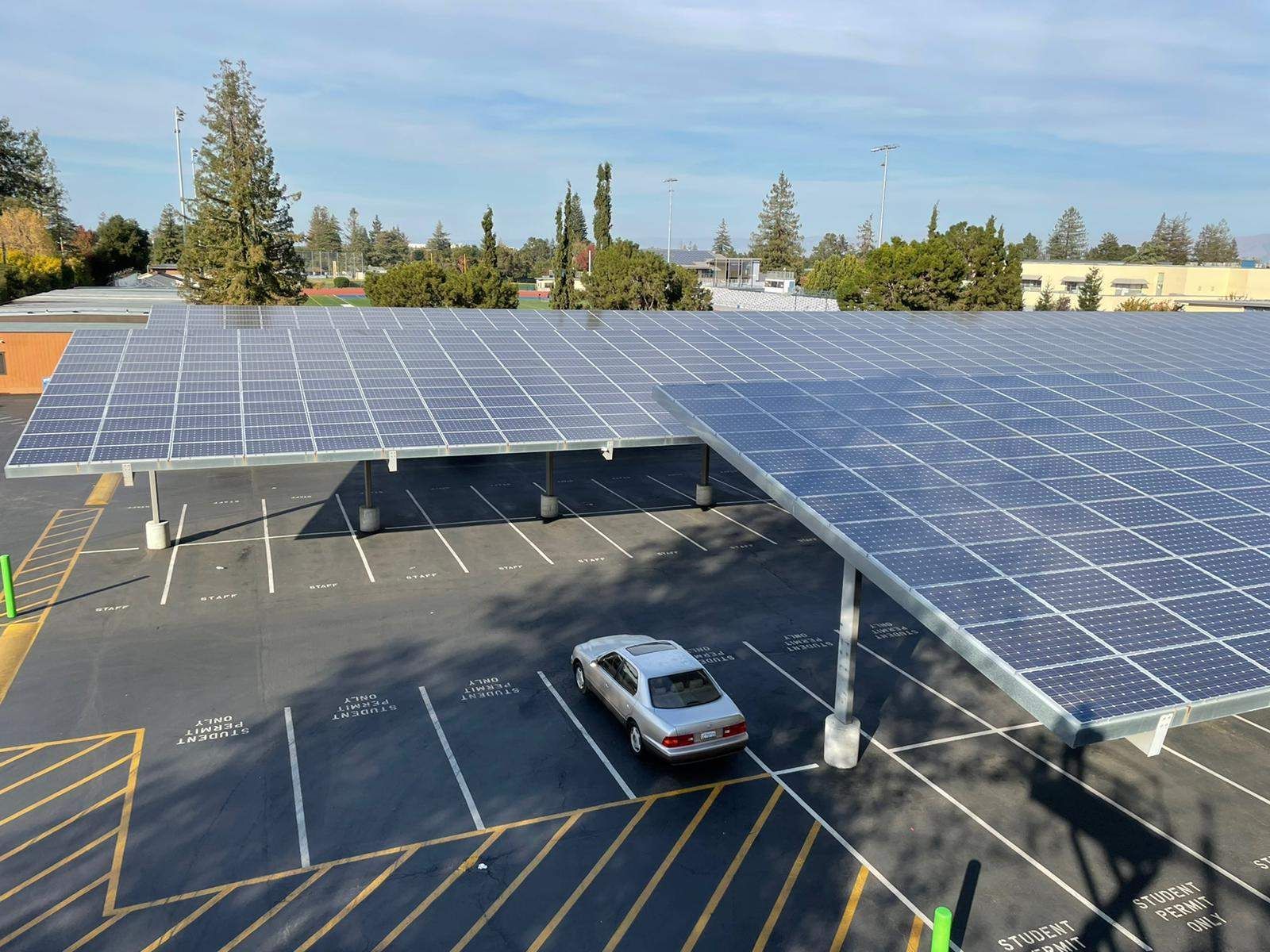 A commercial solar carport array serviced by All One Solar Shine